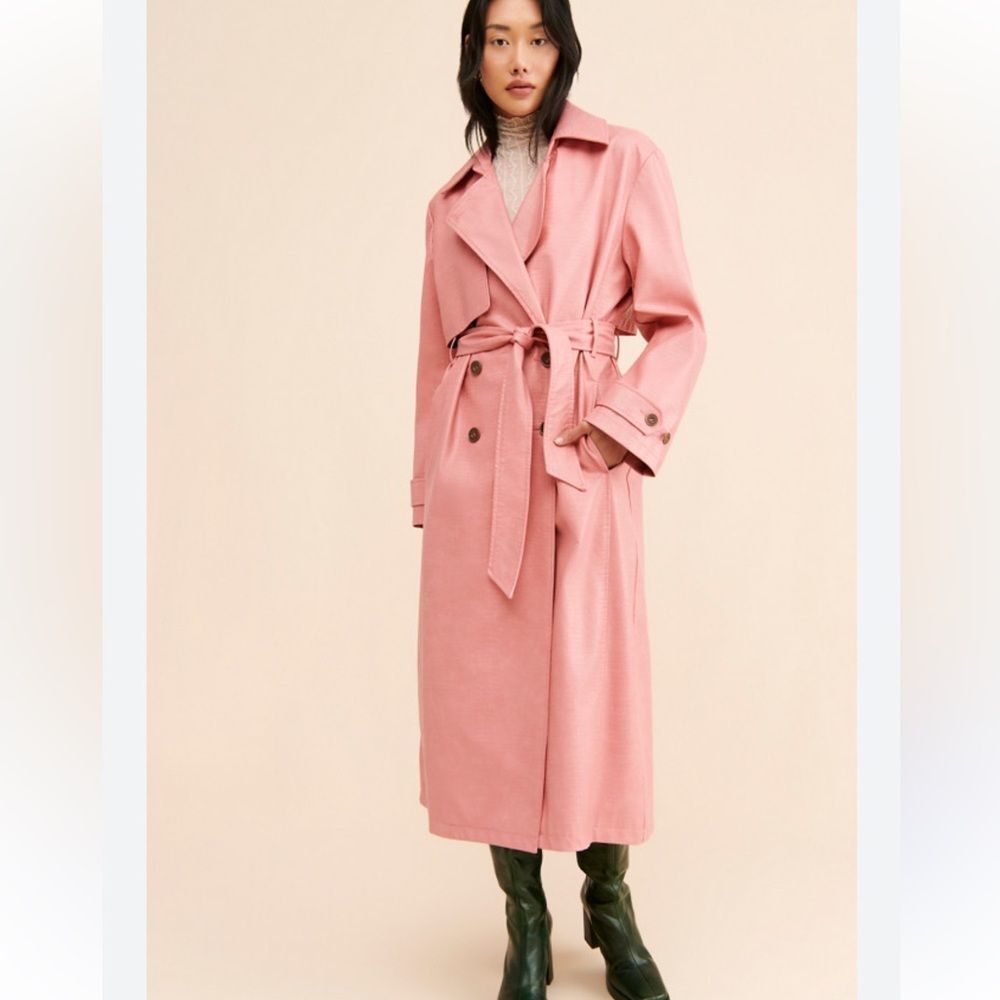 Free People Morristown Vegan Leather Pink Trench Coat